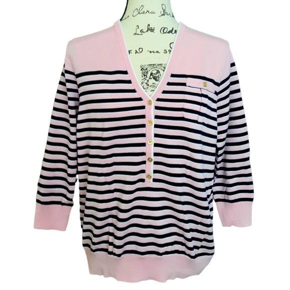 Lands End Sweater Nautical Stripes Soft Supima Cotton Large - Picture 1 of 5
